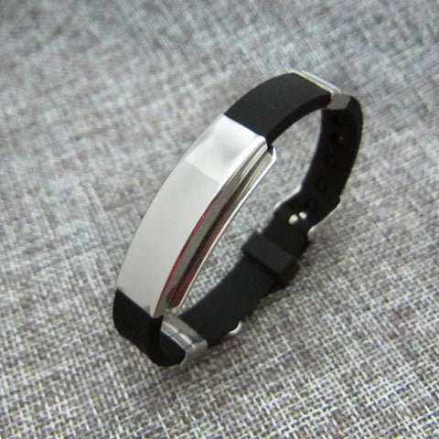 Titanium Steel Black White Silicone Bracelet Retro Rubber Cuff Bracelet for Men Pulseira