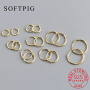 SOFTPIG Real 925 Sterling Silver 18K Gold Round Huggies Hoop Earrings for Women