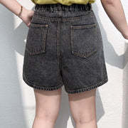 Women's Loose High Waist A-Line Wide Leg Soft Denim Shorts, Black Jeans, Good Quality, Spring, Summer, Plus Size, 2024