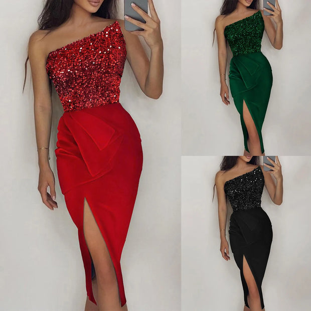 Dresses For Women 2024 Ladies Autumn Winter Sleeveless Stitching Glitter