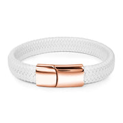 Fashion Simple White Leather Braid Bracelet Stainless Steel Buckle Clasps for Men Handmade Bangle