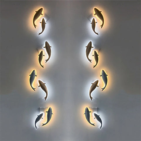 Golden carp LED wall lamps living room bedroom aisle fish-shaped decorative light personalized grilled fish shop sconces lights