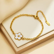  Five Pointed Star White Flower Titanium Steel Bracelet with Shell 18K Gold Plated Waterproof