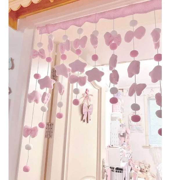 Pink Cute Bow Short Curtain Thread Partition Hanging Window Decor Dormitory Doorway Curtains Bathroom Door Curtain Girls Bedroom