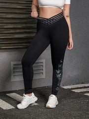 Plus Size Women's Legging Rhinestone Butterfly Pattern Stretch Pants V-Waist Knit Fashion Casual Sporty Comfort Trousers