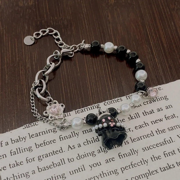 Sweet Romantic Couple Bracelet for Women Cute Black White Little Ghost Imitation