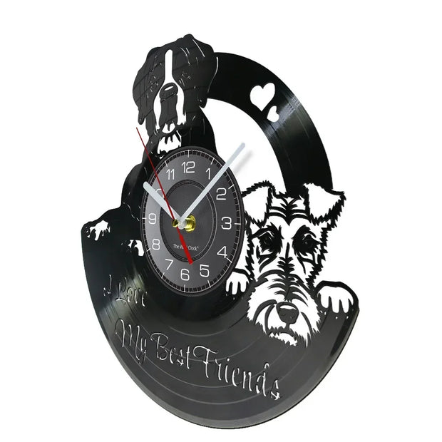 Boxer and Fox Terrier Dog Friends Vinyl Record Wall Clock Dog Breed Vintage