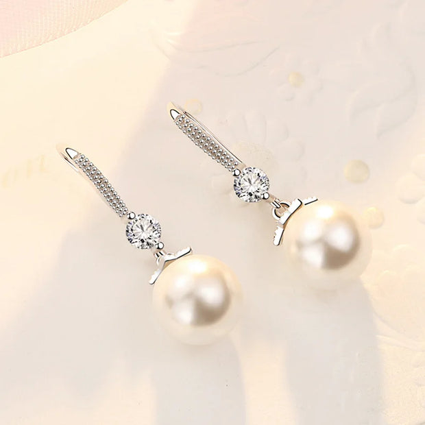 Fine 925 Sterling Silver Luxury Crystal Zircon Pearl Earrings Charms for Woman Engagement Wedding Jewelry gift