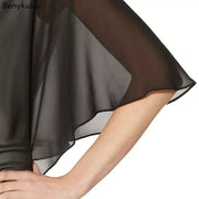 Women Black Chiffon Bolero Thin Shawl Prom Party V-neck Shrug Cardigan