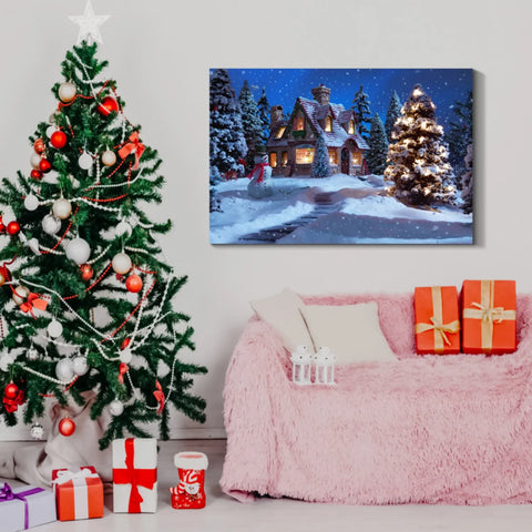 Framed Canvas Wall Decor Painting,Forest Christmas Tree,Decoration for Christmas Eve Living Room