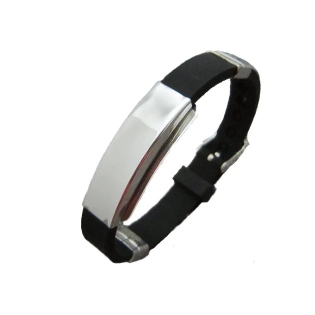 Titanium Steel Black White Silicone Bracelet Retro Rubber Cuff Bracelet for Men Pulseira