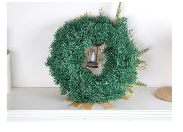 2024 Gold Ball Flower Christmas Wreath Garland with Light for Front Door