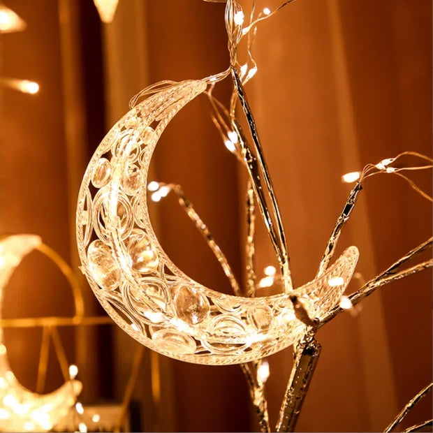 Outdoor Garland Wall Window Crystal Star Moon Fairy Wedding Room Party String Lights Ramadan Decorative Led Curtain Lights