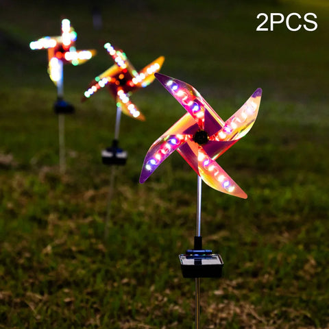 2pcs Fence With LED Lights 8 Modes Pathway Yard Decoration Solar Wind Spinner Pinwheels Fairy Outdoor Garden Stake Patio Lawn